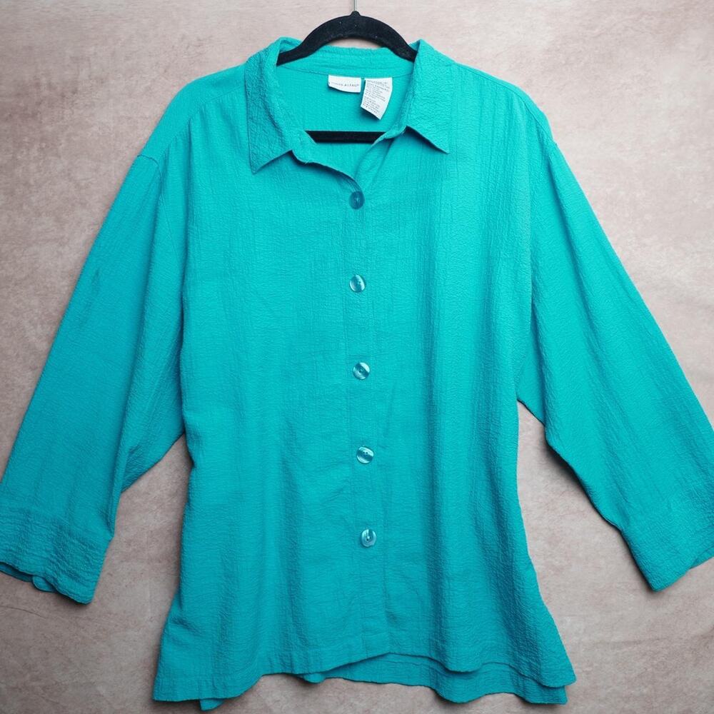 White Stag Teal Textured Button Up Blouse XL